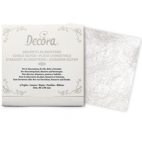 Decora - Feuilles en argent alimentaire, 86x86 mm, 5 pièces