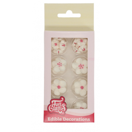 Funcakes - Décoration mélange de fleurs rose/blanc, 32 pieces