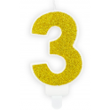 Bougie pailletée dorée numéro 3