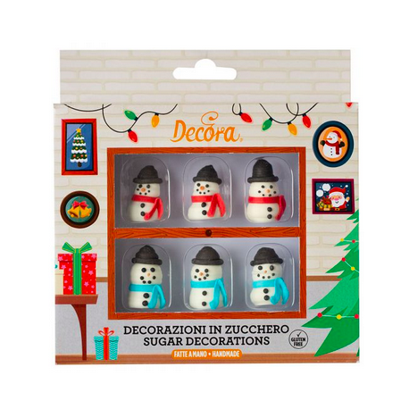 Decora - Décorations en sucre, Bonhomme de neige 3D, 6 pièces