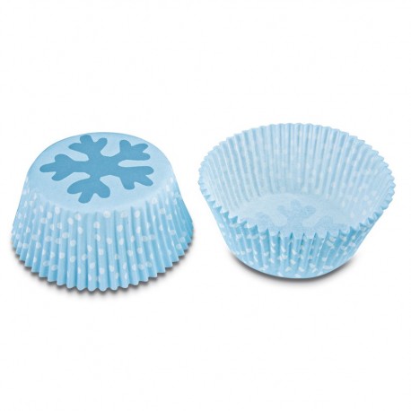 Caissettes mini cupcakes flocon bleu, 50 pièces