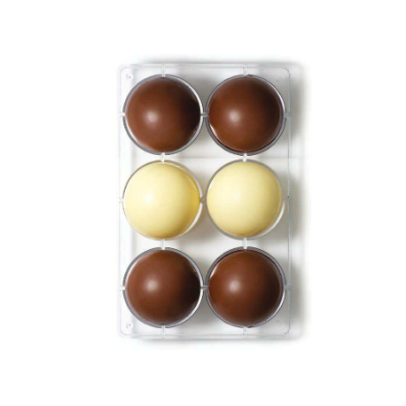 Decora - Form für Schokolade, halb Kugel, 6 Vertiefungen jede 75 mm Dia